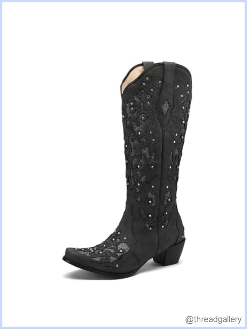 SaraIris Cowboy Western Knee High Boots Chunky Heel Pointed Toe Pull On